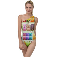 Supermarket Shelf Products Snacks To One Side Swimsuit by Cendanart