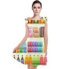 Supermarket Shelf Products Snacks Tie Up Tunic Dress by Cendanart