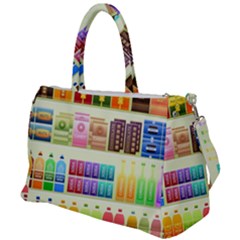 Supermarket Shelf Products Snacks Duffel Travel Bag by Cendanart