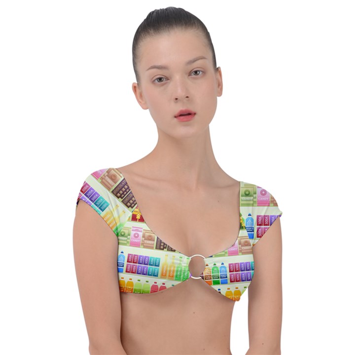 Supermarket Shelf Products Snacks Cap Sleeve Ring Bikini Top