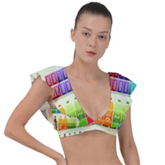 Supermarket Shelf Products Snacks Plunge Frill Sleeve Bikini Top by Cendanart