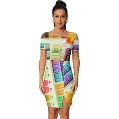 Supermarket Shelf Products Snacks Fitted Knot Split End Bodycon Dress by Cendanart