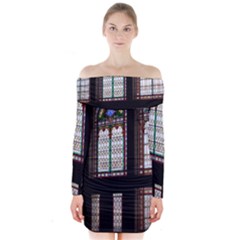 Stained Glass Window Krotoszyn Long Sleeve Off Shoulder Dress by Cendanart