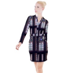 Stained Glass Window Krotoszyn Button Long Sleeve Dress by Cendanart