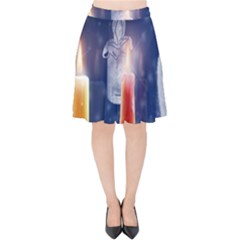 Christmas Lighting Candles Velvet High Waist Skirt by Cendanart