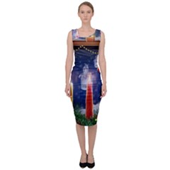 Christmas Lighting Candles Sleeveless Pencil Dress