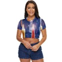 Christmas Lighting Candles Side Button Cropped T-Shirt View1