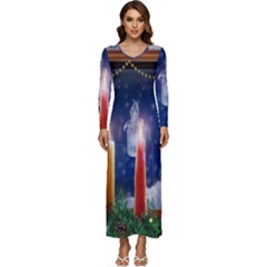 Christmas Lighting Candles Long Sleeve Longline Maxi Dress by Cendanart