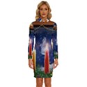 Christmas Lighting Candles Long Sleeve Shirt Collar Bodycon Dress View1