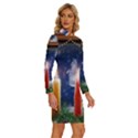 Christmas Lighting Candles Long Sleeve Shirt Collar Bodycon Dress View3