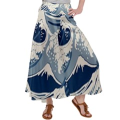 Japanese Wave Pattern Women s Satin Palazzo Pants by Cendanart