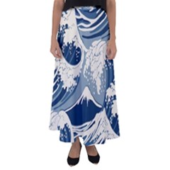 Japanese Wave Pattern Flared Maxi Skirt by Cendanart