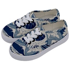 Japanese Wave Pattern Kids  Classic Low Top Sneakers by Cendanart