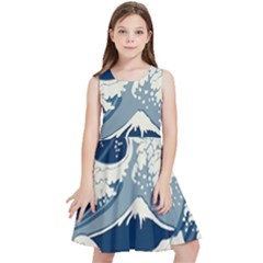 Japanese Wave Pattern Kids  Skater Dress by Cendanart