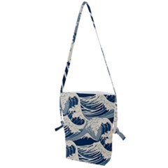 Japanese Wave Pattern Folding Shoulder Bag by Cendanart