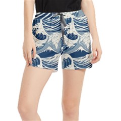 Japanese Wave Pattern Women s Runner Shorts by Cendanart