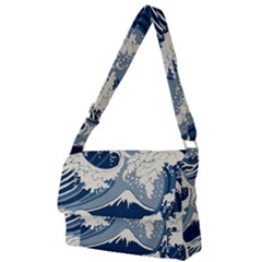 Japanese Wave Pattern Full Print Messenger Bag (l) by Cendanart