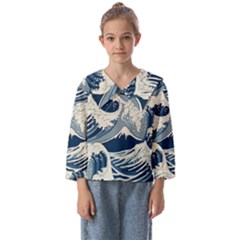 Japanese Wave Pattern Kids  Sailor Shirt by Cendanart