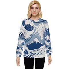 Japanese Wave Pattern Hidden Pocket Sweatshirt by Cendanart