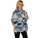 Japanese Wave Pattern Women s Batwing Button Up Shirt View3