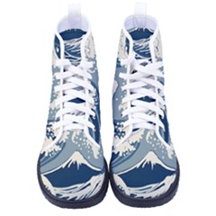 Japanese Wave Pattern Men s High-top Canvas Sneakers by Cendanart