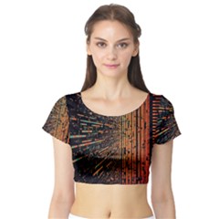 Data Abstract Abstract Background Background Short Sleeve Crop Top by Cendanart