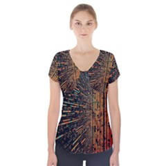 Data Abstract Abstract Background Background Short Sleeve Front Detail Top by Cendanart