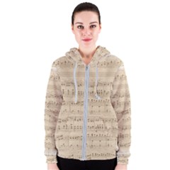 Vintage Beige Music Notes Women s Zipper Hoodie by Cendanart