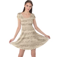 Vintage Beige Music Notes Cap Sleeve Dress by Cendanart