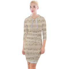 Vintage Beige Music Notes Quarter Sleeve Hood Bodycon Dress by Cendanart