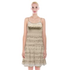 Vintage Beige Music Notes Spaghetti Strap Velvet Dress by Cendanart