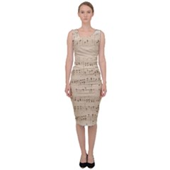 Vintage Beige Music Notes Sleeveless Pencil Dress by Cendanart