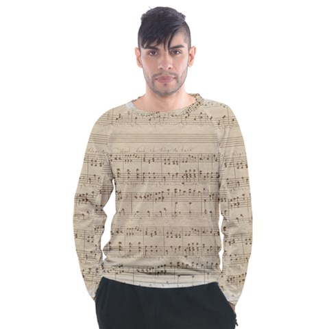 Vintage Beige Music Notes Men s Long Sleeve Raglan T-shirt by Cendanart