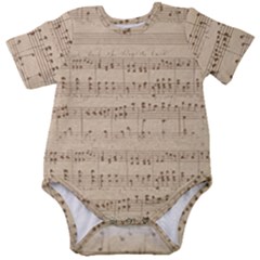 Vintage Beige Music Notes Baby Short Sleeve Bodysuit by Cendanart