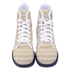 Vintage Beige Music Notes Men s High-top Canvas Sneakers by Cendanart