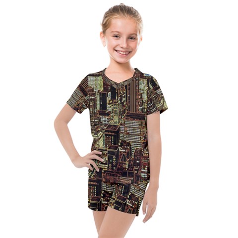 Photo New York City Skyscrapers Kids  Mesh T-shirt And Shorts Set by Cendanart