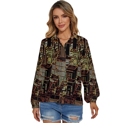 Photo New York City Skyscrapers Women s Long Sleeve Button Up Shirt by Cendanart