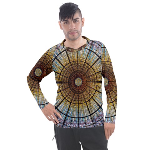 Barcelona Glass Window Stained Glass Men s Pique Long Sleeve T-shirt by Cendanart