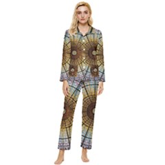 Barcelona Glass Window Stained Glass Womens  Long Sleeve Velvet Pocket Pajamas Set by Cendanart