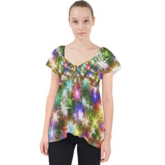 Star Colorful Christmas Abstract Lace Front Dolly Top by Cendanart