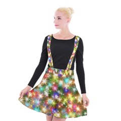 Star Colorful Christmas Abstract Suspender Skater Skirt by Cendanart