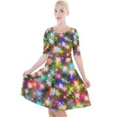 Star Colorful Christmas Abstract Quarter Sleeve A-line Dress by Cendanart