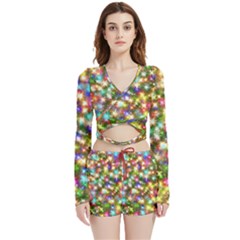 Star Colorful Christmas Abstract Velvet Wrap Crop Top And Shorts Set