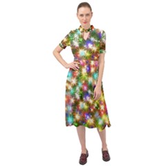 Star Colorful Christmas Abstract Keyhole Neckline Chiffon Dress by Cendanart