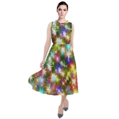 Star Colorful Christmas Abstract Round Neck Boho Dress by Cendanart