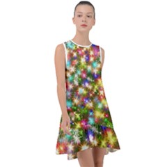 Star Colorful Christmas Abstract Frill Swing Dress by Cendanart