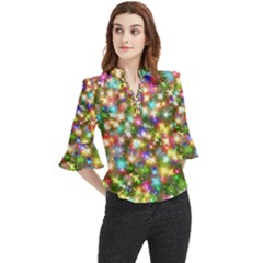 Star Colorful Christmas Abstract Loose Horn Sleeve Chiffon Blouse