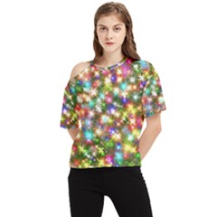 Star Colorful Christmas Abstract One Shoulder Cut Out T-shirt