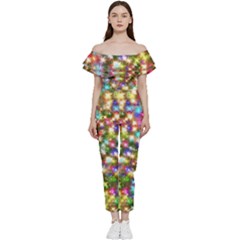 Star Colorful Christmas Abstract Bardot Ruffle Jumpsuit