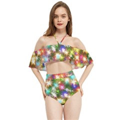 Star Colorful Christmas Abstract Halter Flowy Bikini Set 